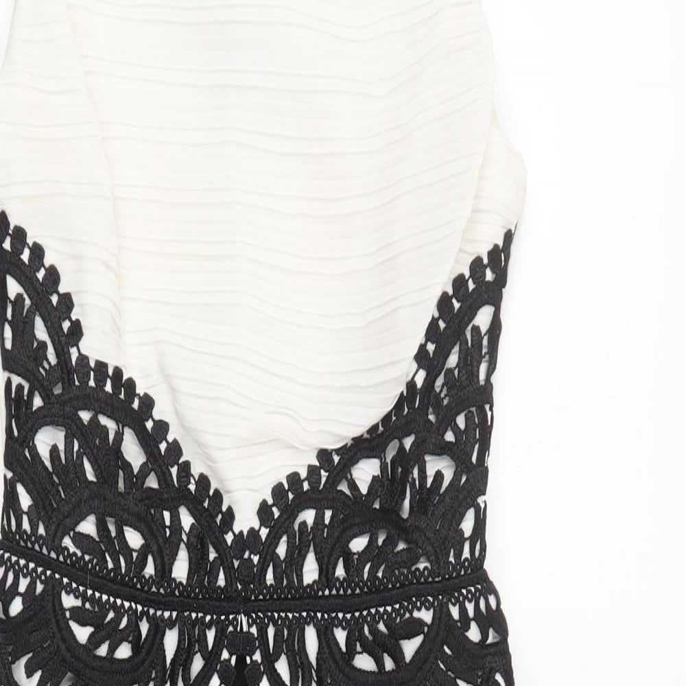 Lipsy London Womens Black Colourblock Polyester Bodycon  Size 6  Boat Neck Zip - Lace Detail