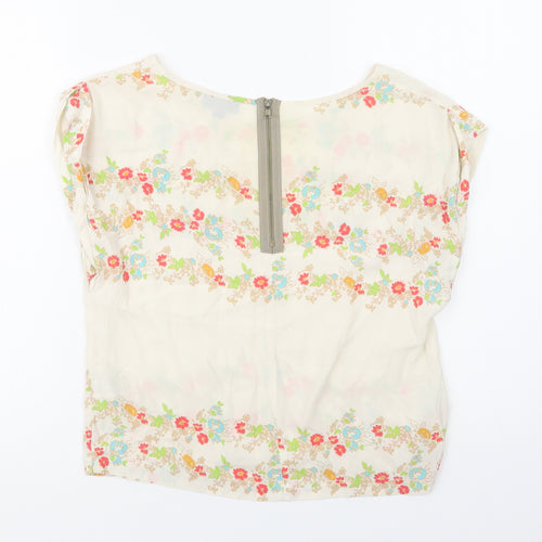 Topshop Womens Ivory Floral Viscose Basic Blouse Size 6 Round Neck