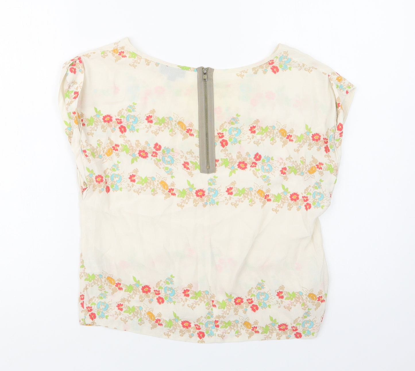 Topshop Womens Ivory Floral Viscose Basic Blouse Size 6 Round Neck