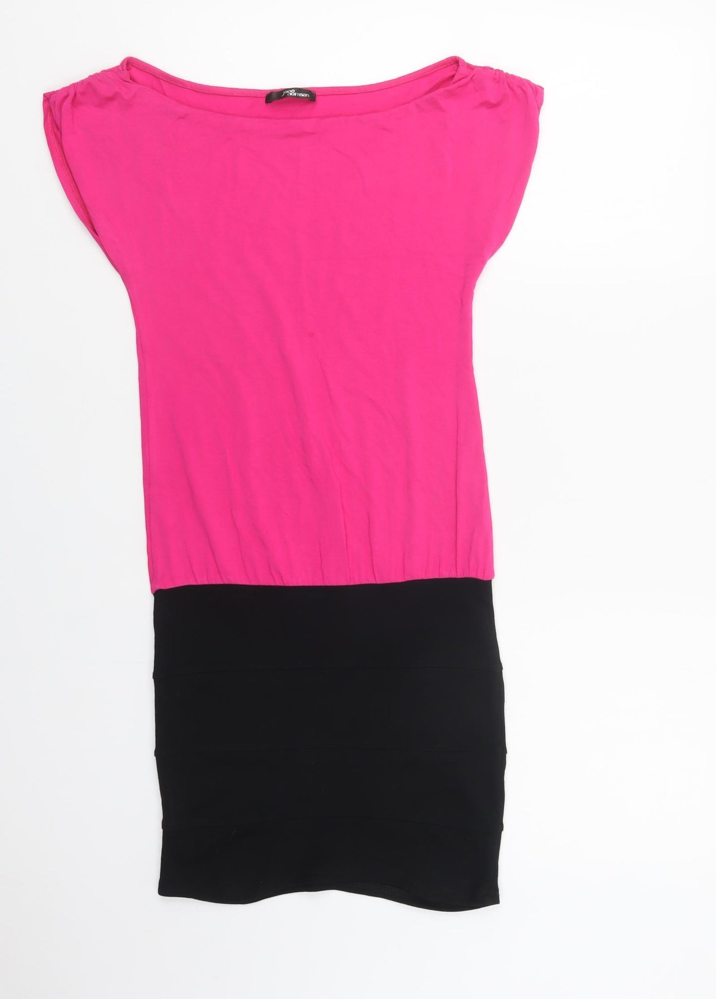 Jane Norman Womens Pink Colourblock Viscose Bodycon  Size 6  Boat Neck