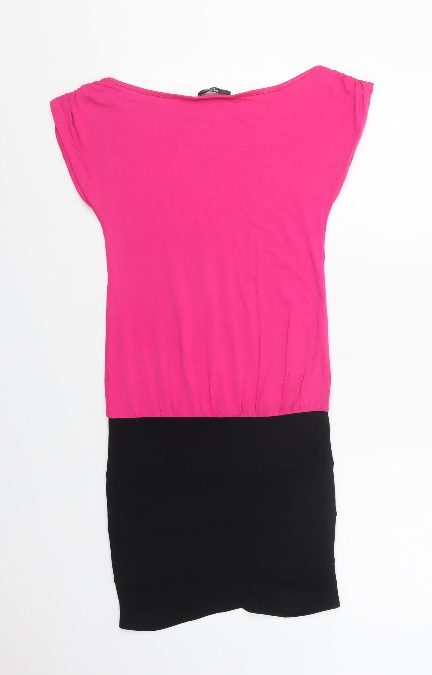 Jane Norman Womens Pink Colourblock Viscose Bodycon  Size 6  Boat Neck