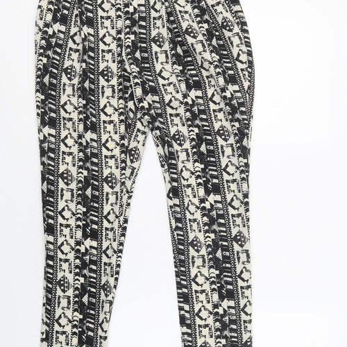 NEXT Womens Black Geometric Polyester Trousers  Size 6 L29 in Regular Zip