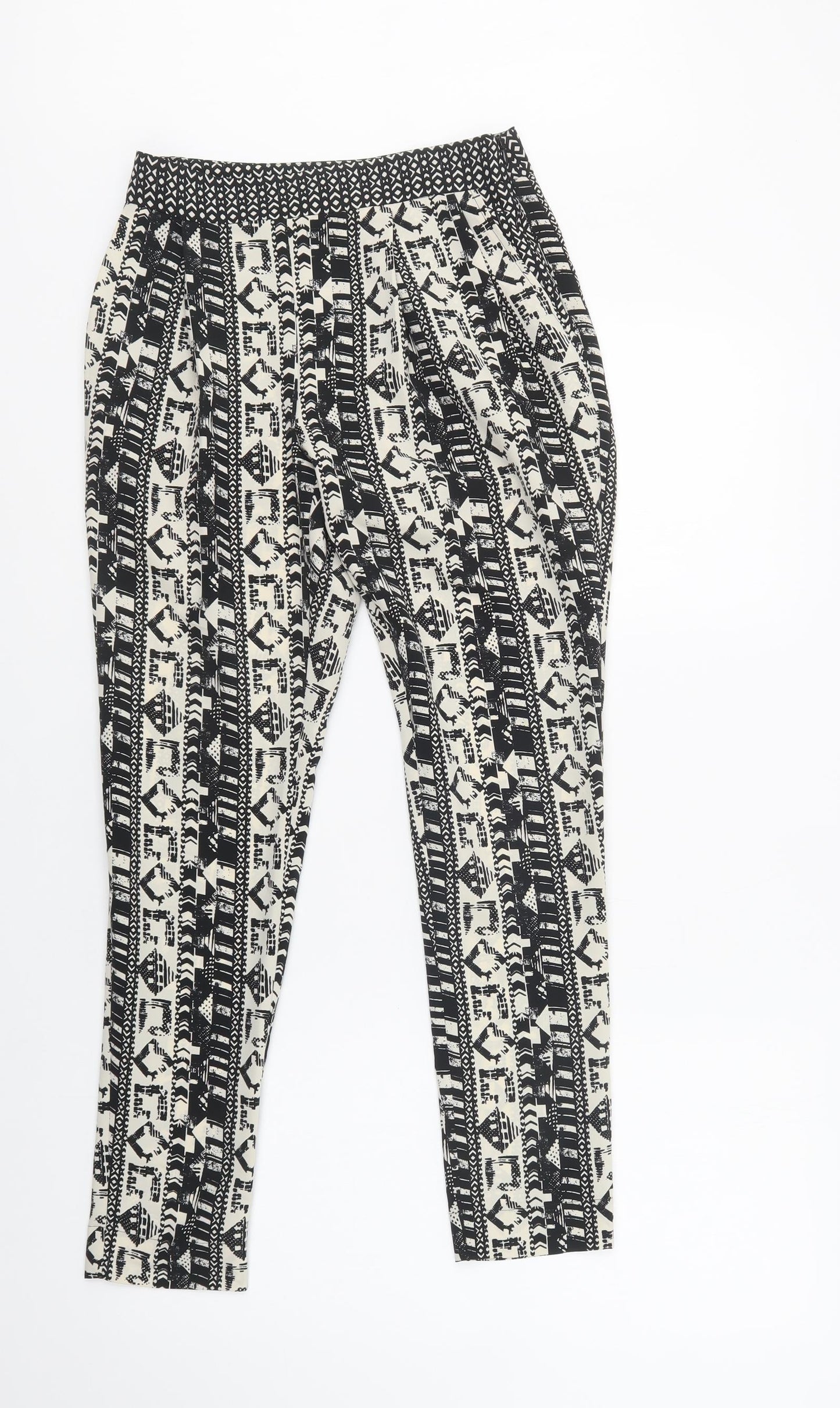 NEXT Womens Black Geometric Polyester Trousers  Size 6 L29 in Regular Zip