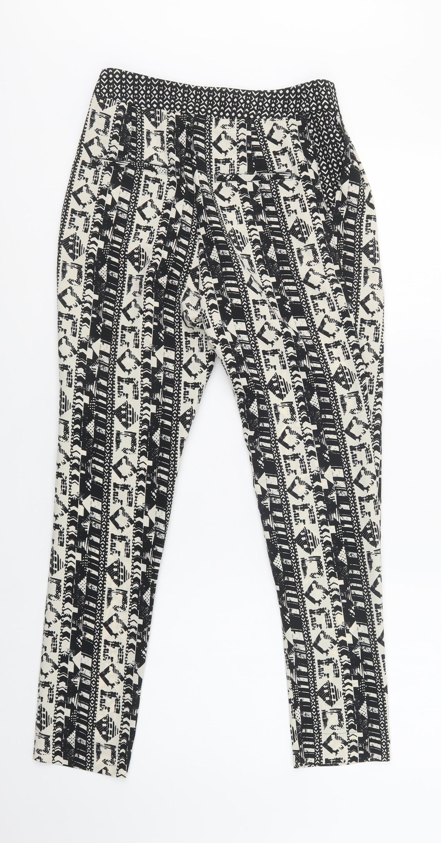 NEXT Womens Black Geometric Polyester Trousers  Size 6 L29 in Regular Zip