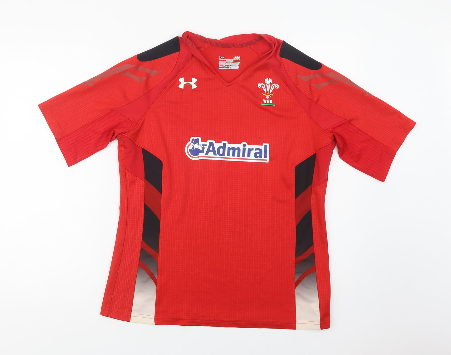 Under armour Mens Red Geometric Polyester  T-Shirt Size L V-Neck  - Welsh Rugby