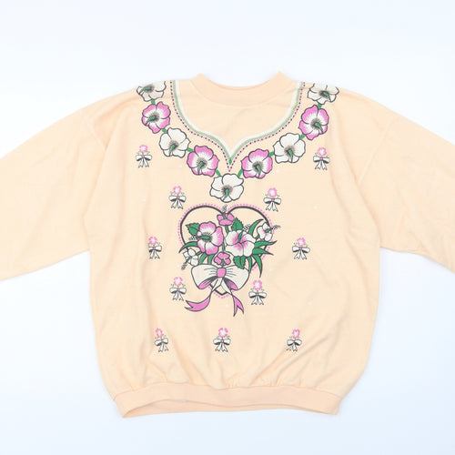 Gold Belt Womens Pink Floral Acrylic Pullover Sweatshirt Size L