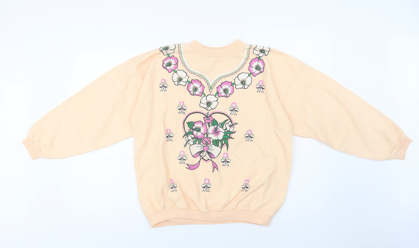 Gold Belt Womens Pink Floral Acrylic Pullover Sweatshirt Size L
