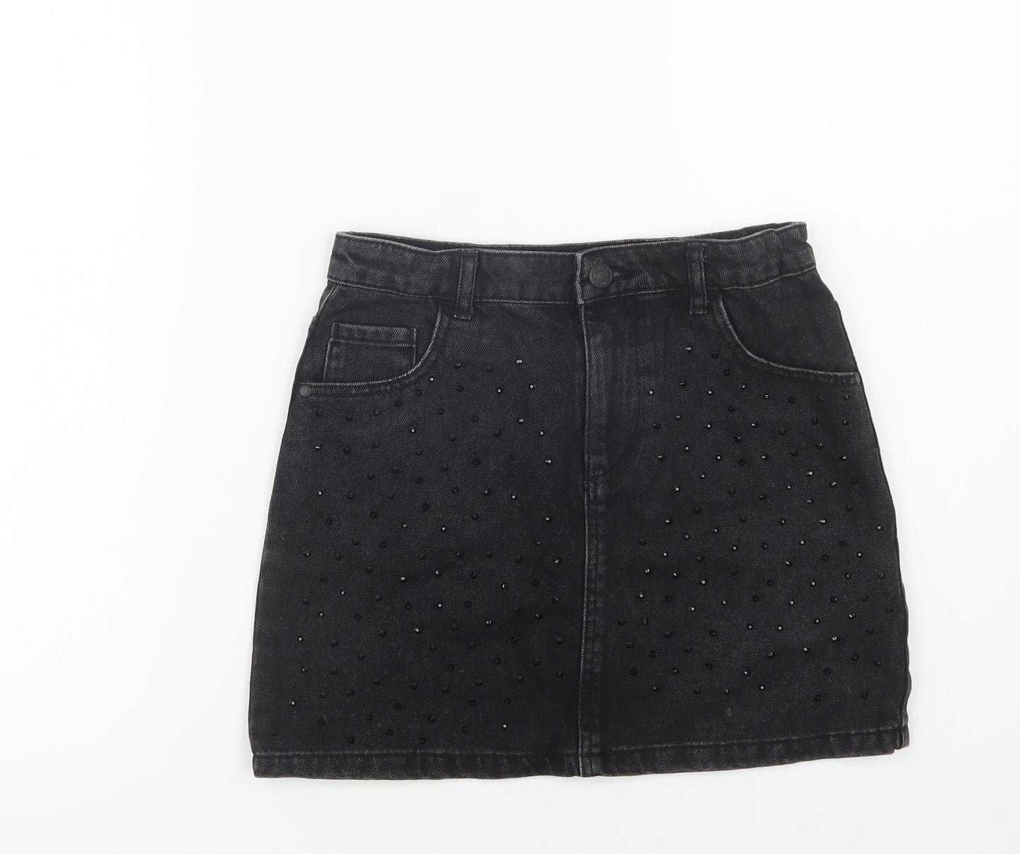 Primark Girls Black  Cotton Mini Skirt Size 9-10 Years  Regular Button