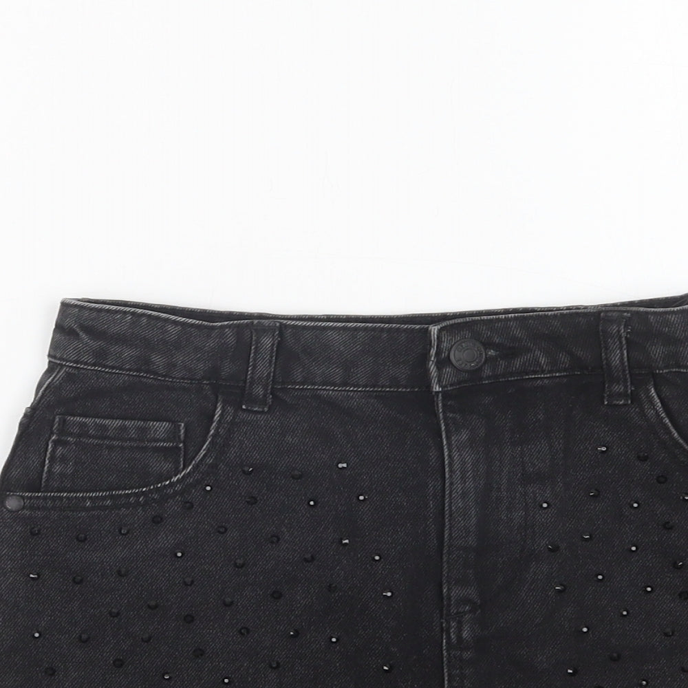 Primark Girls Black  Cotton Mini Skirt Size 9-10 Years  Regular Button