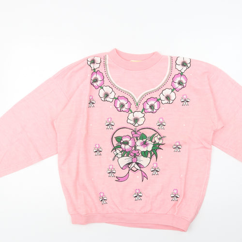 Gold Belt Womens Pink Floral Acrylic Pullover Sweatshirt Size L