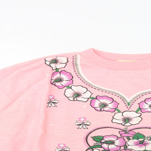 Gold Belt Womens Pink Floral Acrylic Pullover Sweatshirt Size L