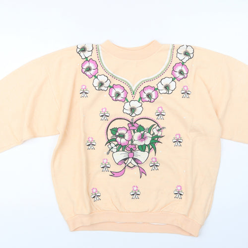 Gold Belt Womens Orange Floral Acrylic Pullover Sweatshirt Size L