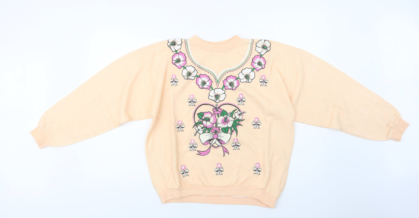 Gold Belt Womens Orange Floral Acrylic Pullover Sweatshirt Size L