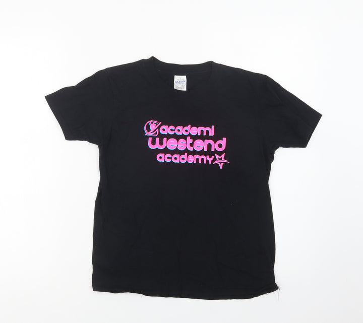 Gildan Girls Black Cotton Basic T-Shirt Size 9-10 Years Crew Neck
