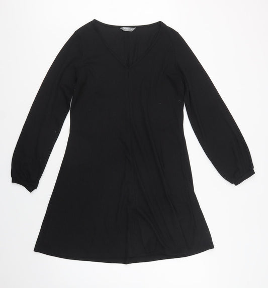 Front view of Nutmeg women’s black polyester a-line, size UK 10, v-neck