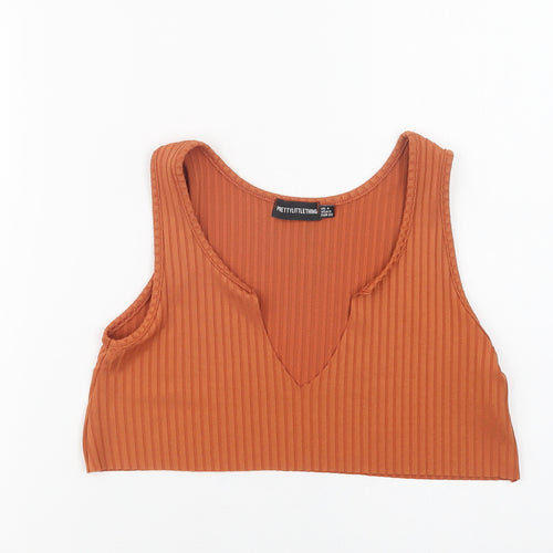 PRETTYLITTLETHING Womens Brown  Polyester Cropped Tank Size 4 V-Neck