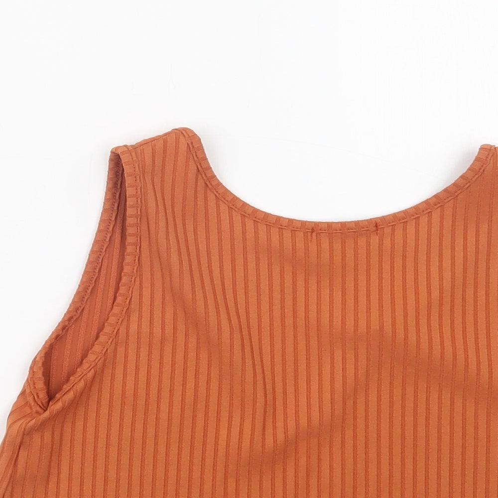PRETTYLITTLETHING Womens Brown  Polyester Cropped Tank Size 4 V-Neck
