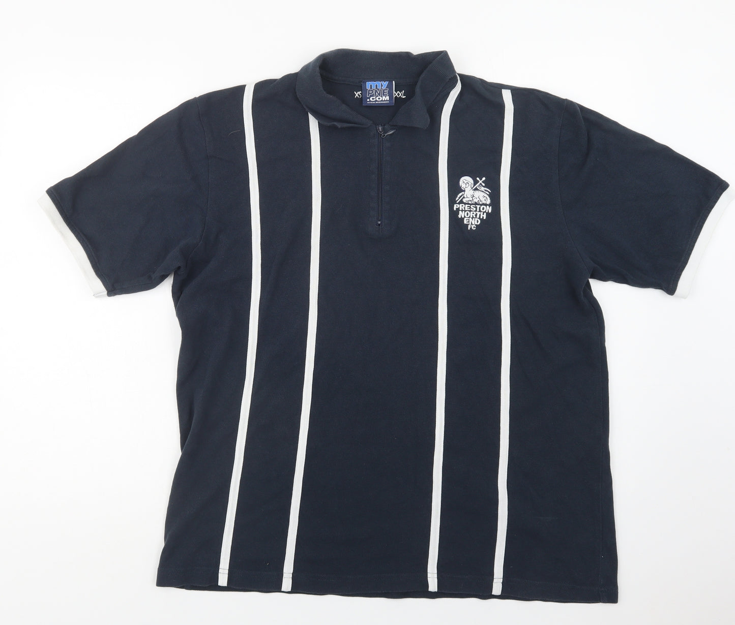 MyPNE.Com Mens Blue Striped Cotton  Polo Size L Collared Zip