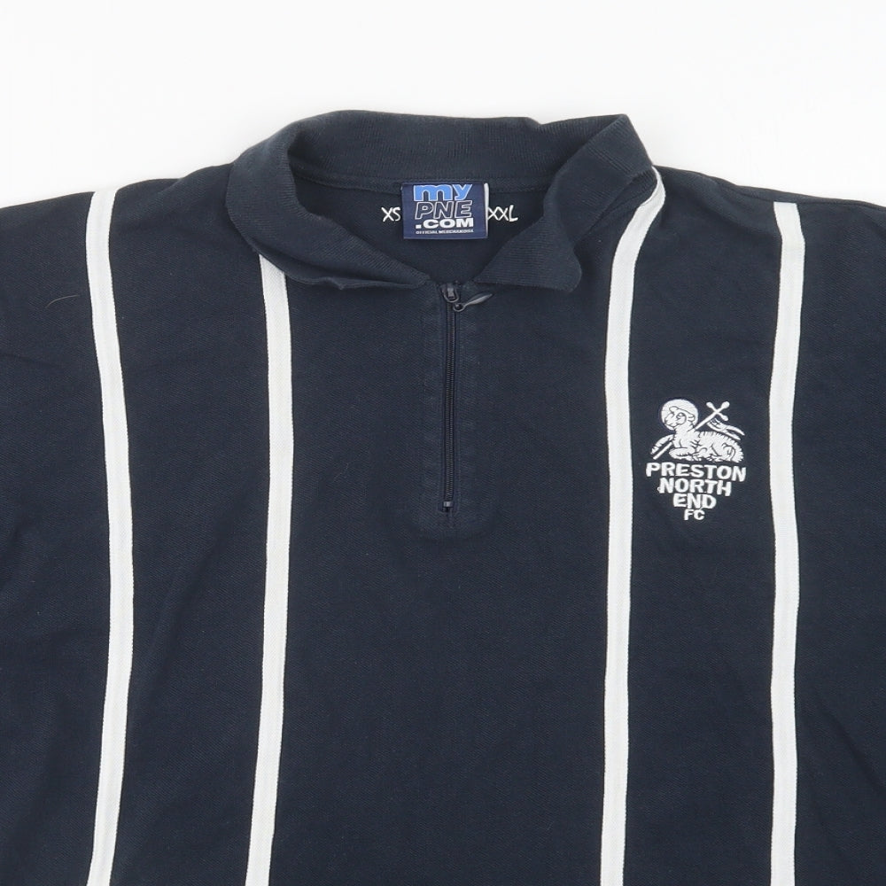 MyPNE.Com Mens Blue Striped Cotton  Polo Size L Collared Zip