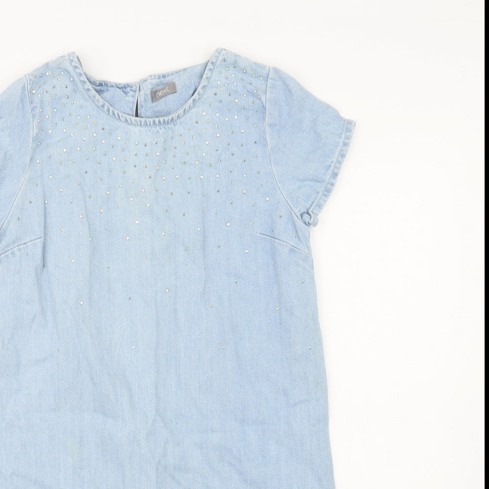 NEXT Girls Blue  Cotton A-Line  Size 11 Years  Crew Neck Button