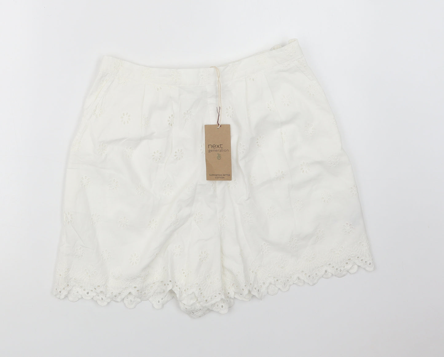NEXT Womens White  Cotton Chino Shorts Size 10 L4 in Regular Zip