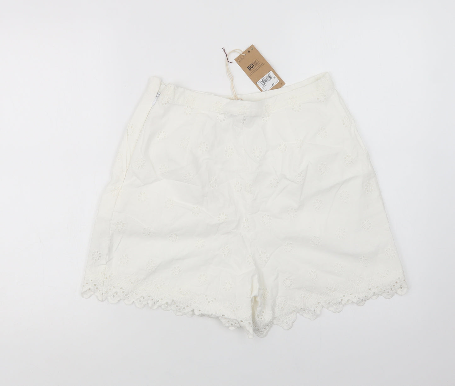 NEXT Womens White  Cotton Chino Shorts Size 10 L4 in Regular Zip