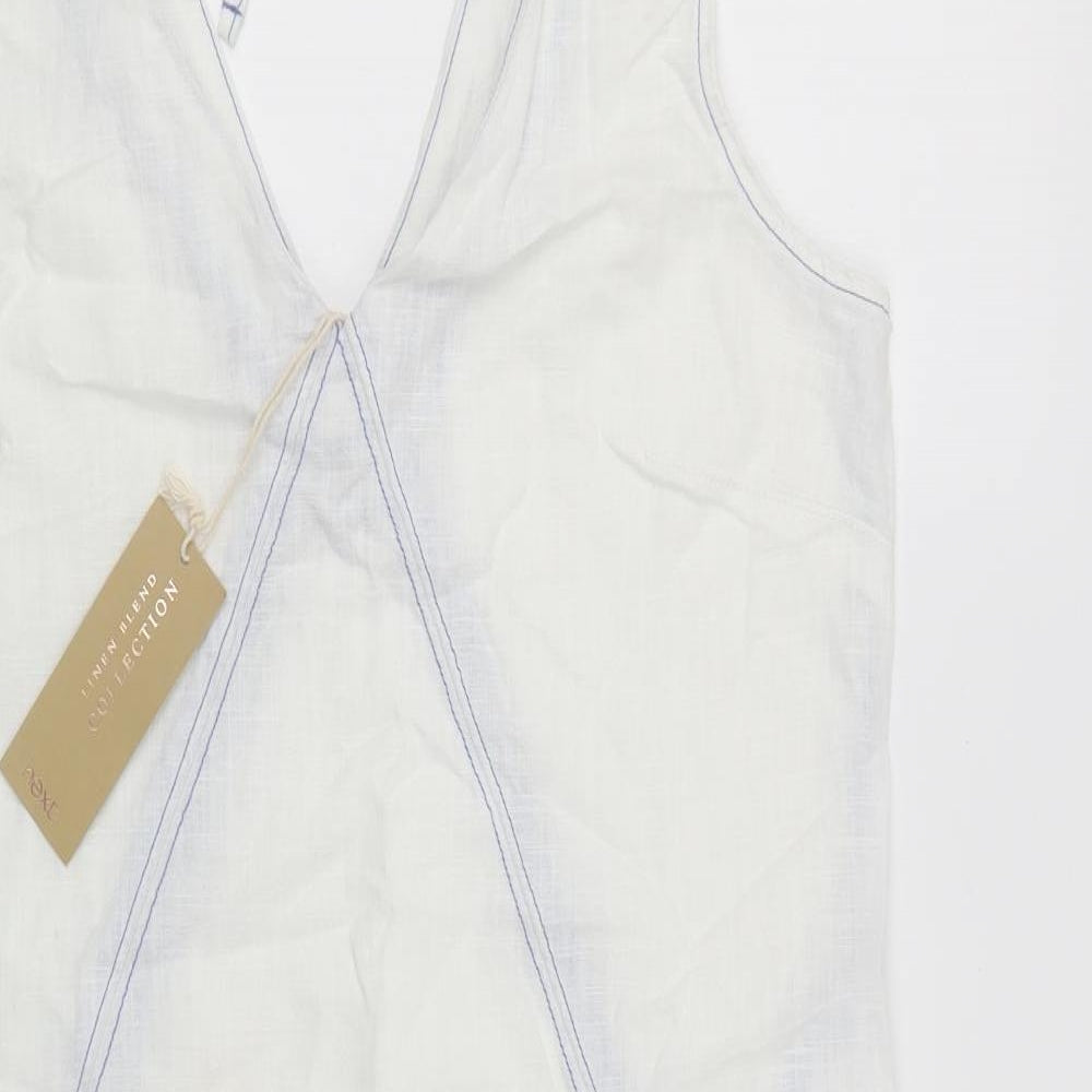 NEXT Womens White Colourblock Linen A-Line  Size 10  V-Neck Tie