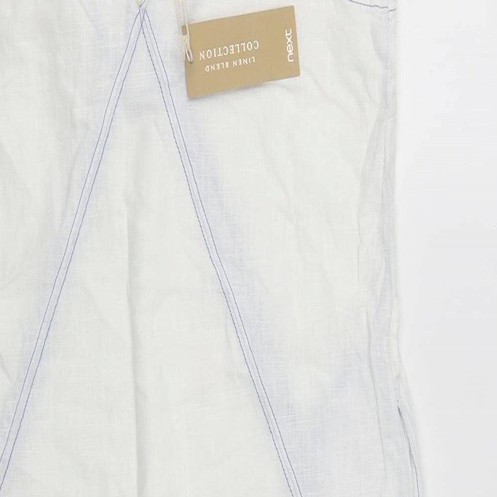 NEXT Womens White Colourblock Linen A-Line  Size 10  V-Neck Tie