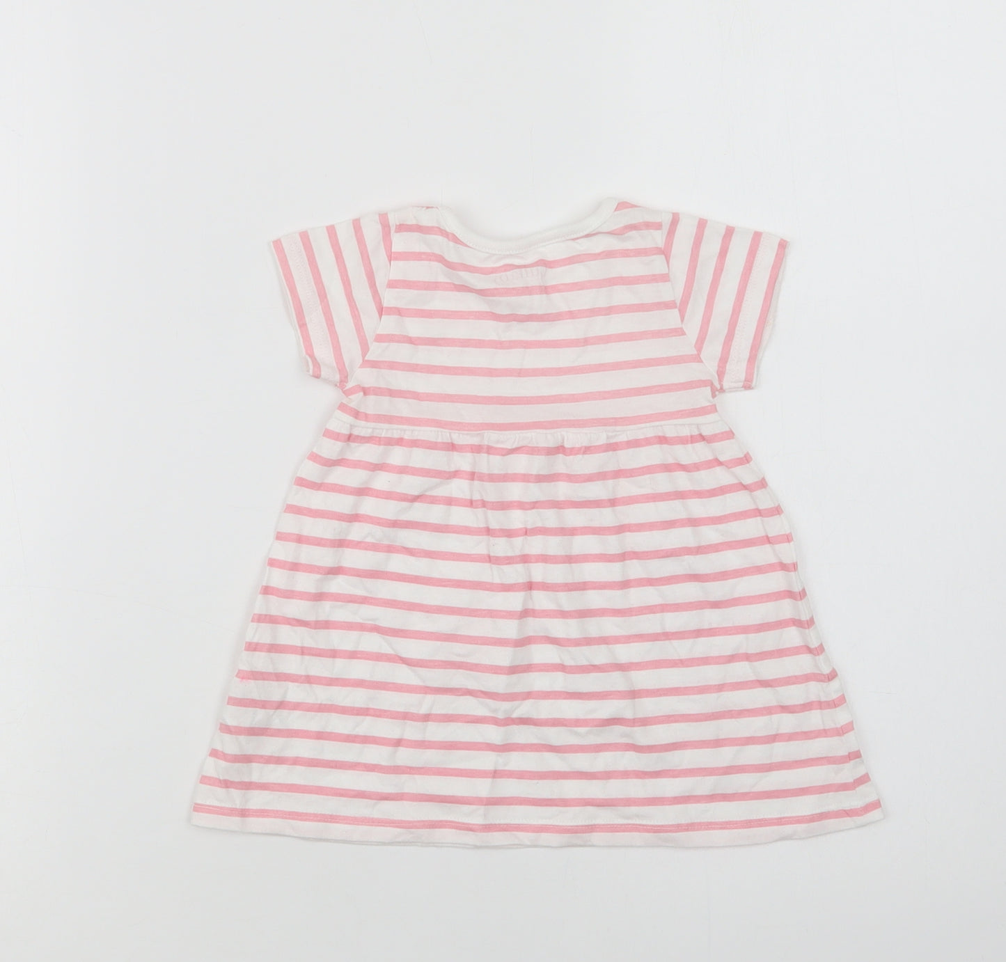 Peacocks Baby White Striped Cotton A-Line  Size 0-3 Months  Crew Neck