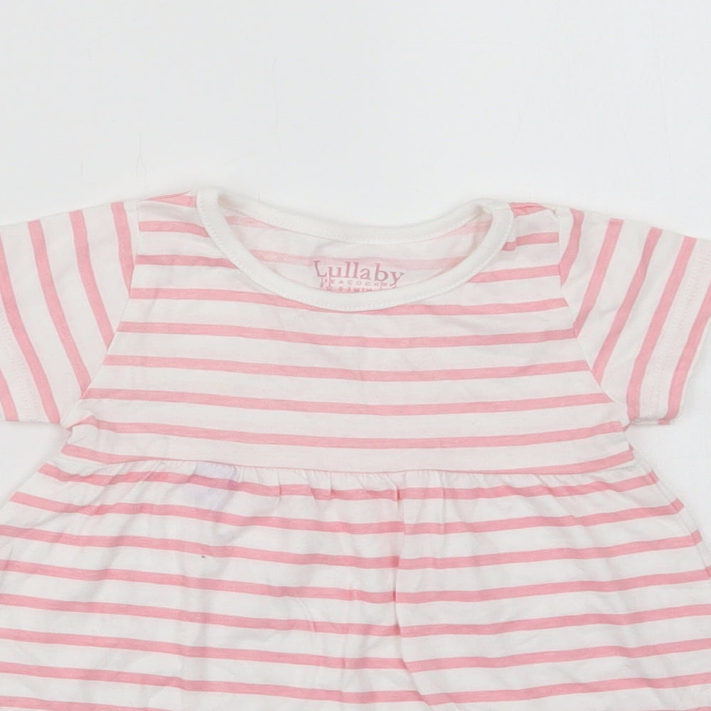 Peacocks Baby White Striped Cotton A-Line  Size 0-3 Months  Crew Neck