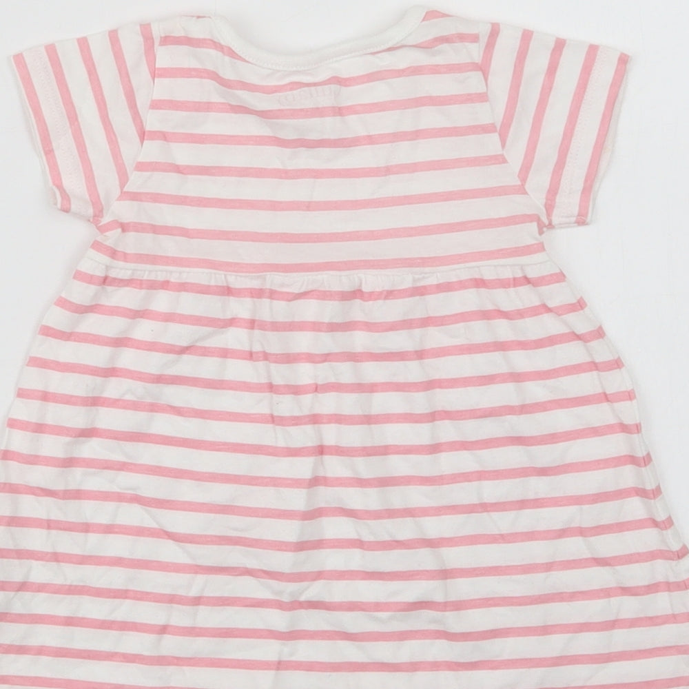 Peacocks Baby White Striped Cotton A-Line  Size 0-3 Months  Crew Neck