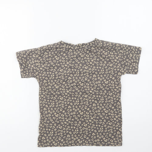 H&M Girls Brown Animal Print Cotton Basic T-Shirt Size 7-8 Years Crew Neck  - Cool