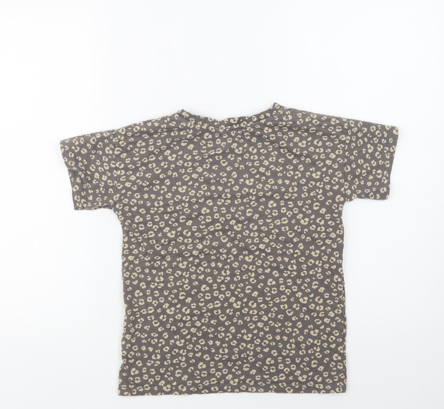 H&M Girls Brown Animal Print Cotton Basic T-Shirt Size 7-8 Years Crew Neck  - Cool