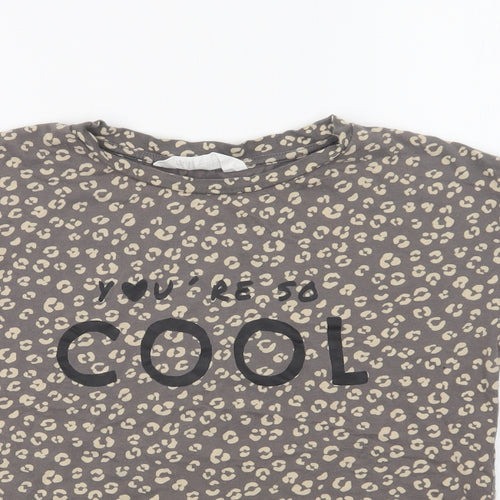 H&M Girls Brown Animal Print Cotton Basic T-Shirt Size 7-8 Years Crew Neck  - Cool