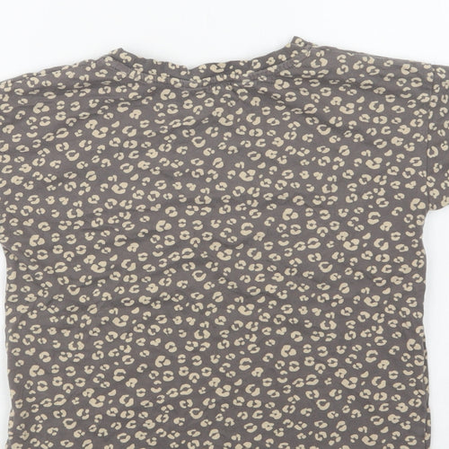 H&M Girls Brown Animal Print Cotton Basic T-Shirt Size 7-8 Years Crew Neck  - Cool