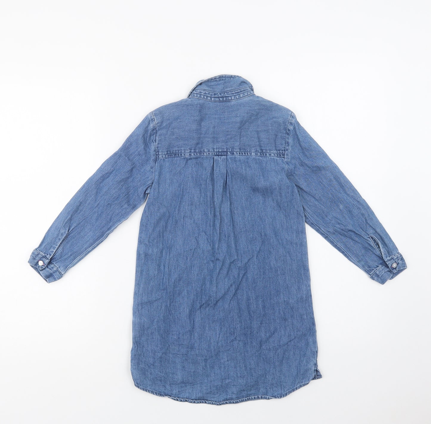 Matalan Girls Blue  Cotton Shirt Dress  Size 7 Years  Collared Button
