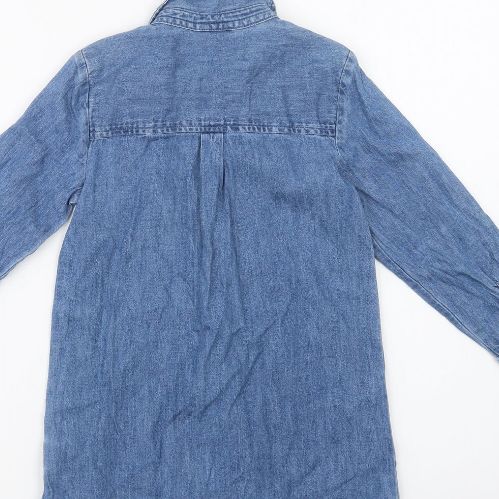 Matalan Girls Blue  Cotton Shirt Dress  Size 7 Years  Collared Button