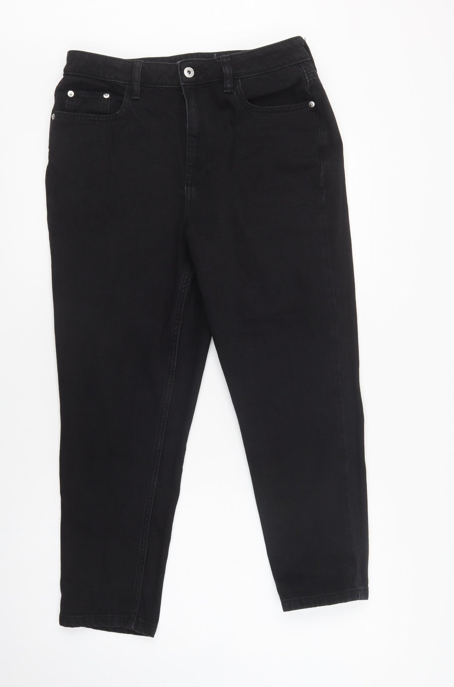 F&F Womens Black  Cotton Tapered Jeans Size 12 L27 in Regular Button