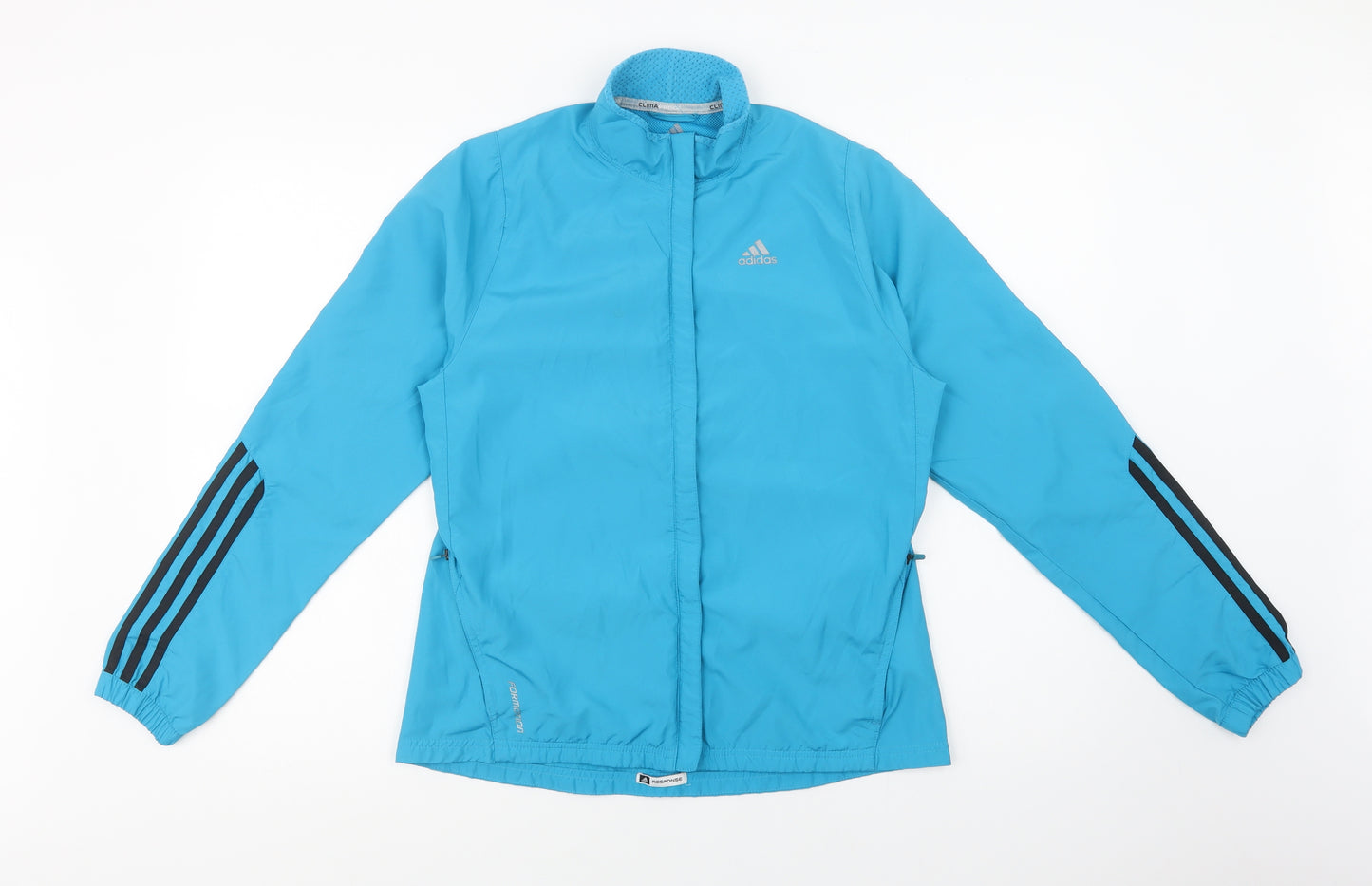 adidas Womens Blue Striped  Windbreaker Jacket Size 12  Zip