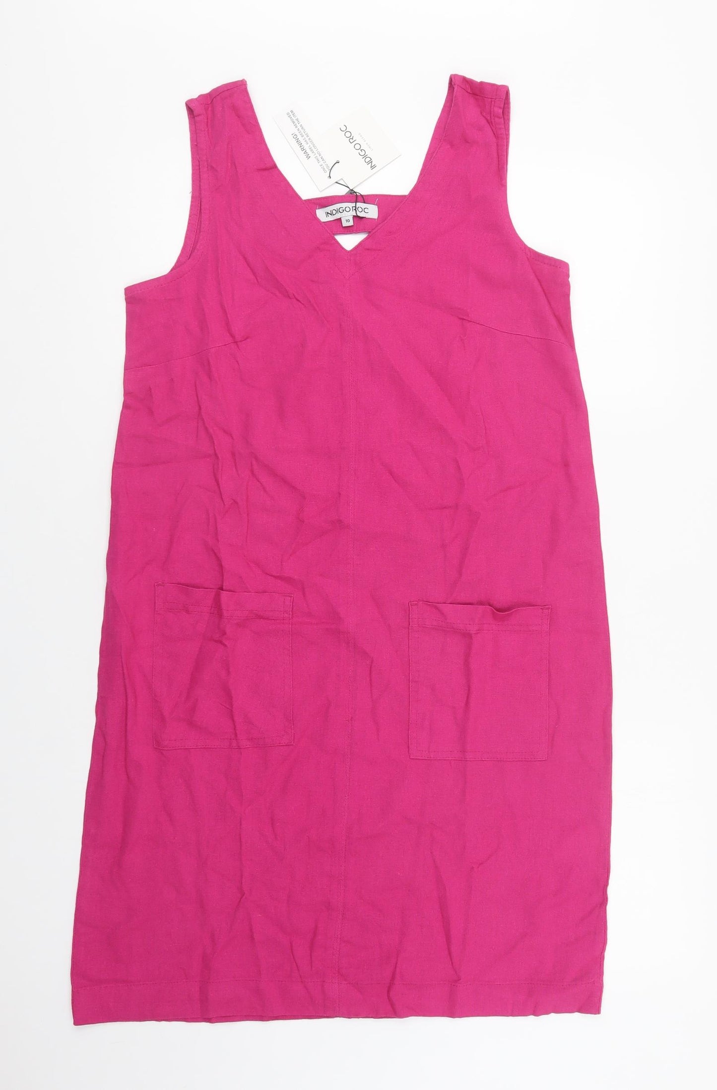 Indigo Roc Womens Pink  Linen Shift  Size 10  V-Neck