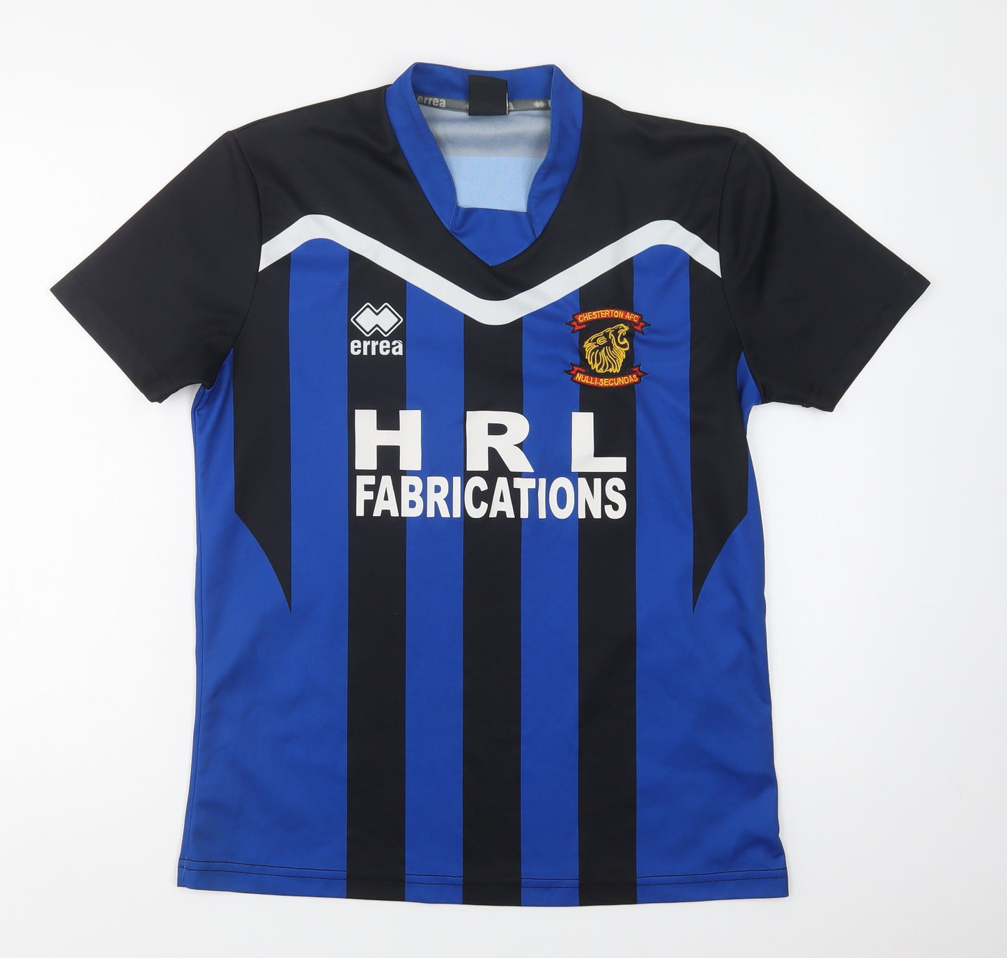 Errea Mens Blue Striped Polyester Jersey T-Shirt Size S V-Neck  - Chesterton AFC