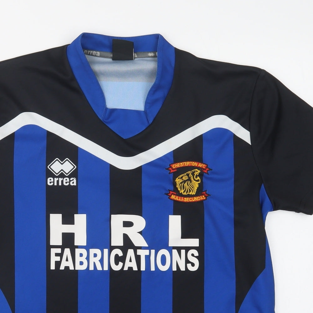 Errea Mens Blue Striped Polyester Jersey T-Shirt Size S V-Neck  - Chesterton AFC
