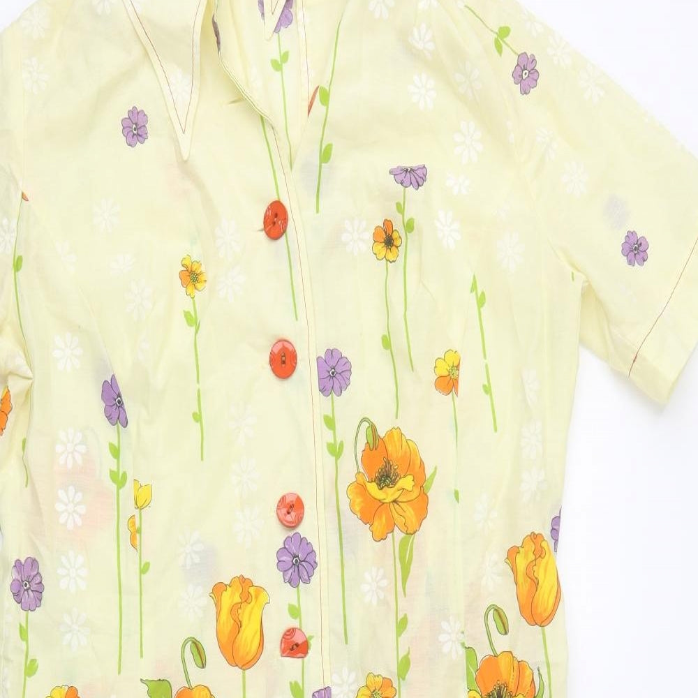 Preworn Womens Yellow Floral Polyester Shirt Dress  Size L  Collared Button
