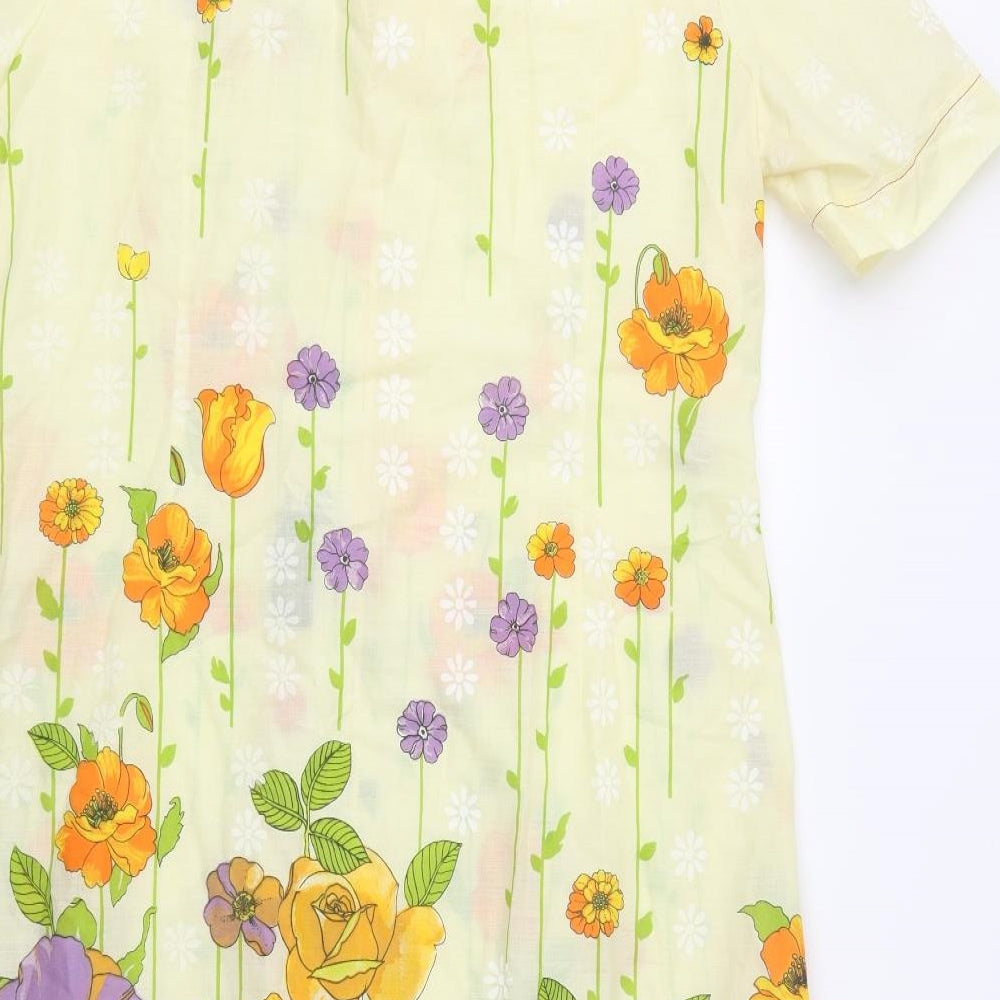 Preworn Womens Yellow Floral Polyester Shirt Dress  Size L  Collared Button
