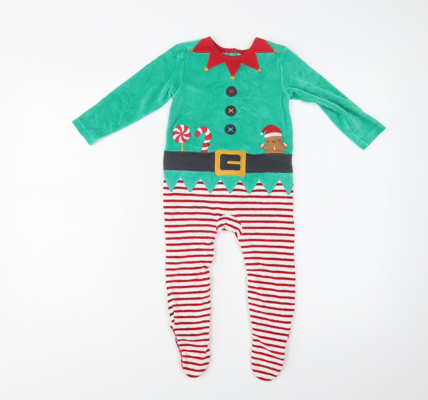 Nutmeg Baby Green Striped Cotton Babygrow One-Piece Size 12-18 Months  Snap - Christmas Elf