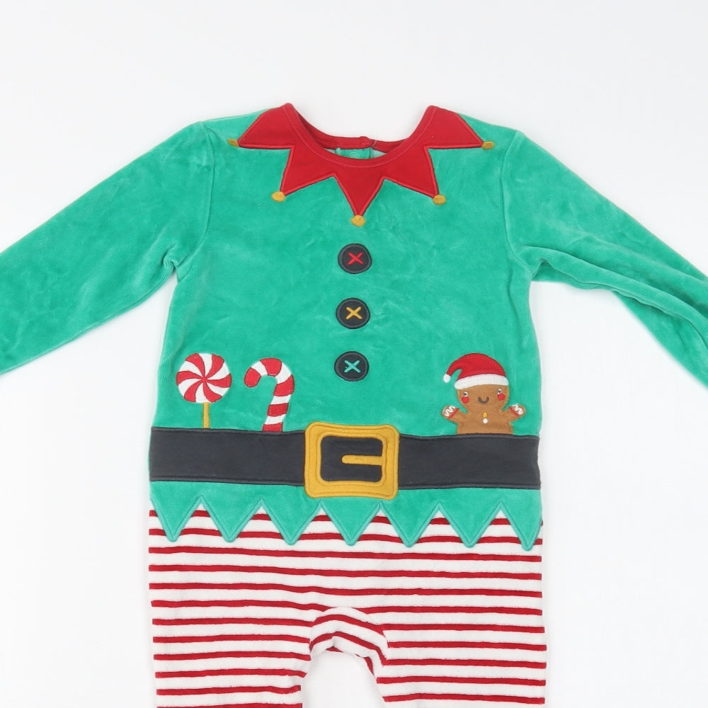 Nutmeg Baby Green Striped Cotton Babygrow One-Piece Size 12-18 Months  Snap - Christmas Elf