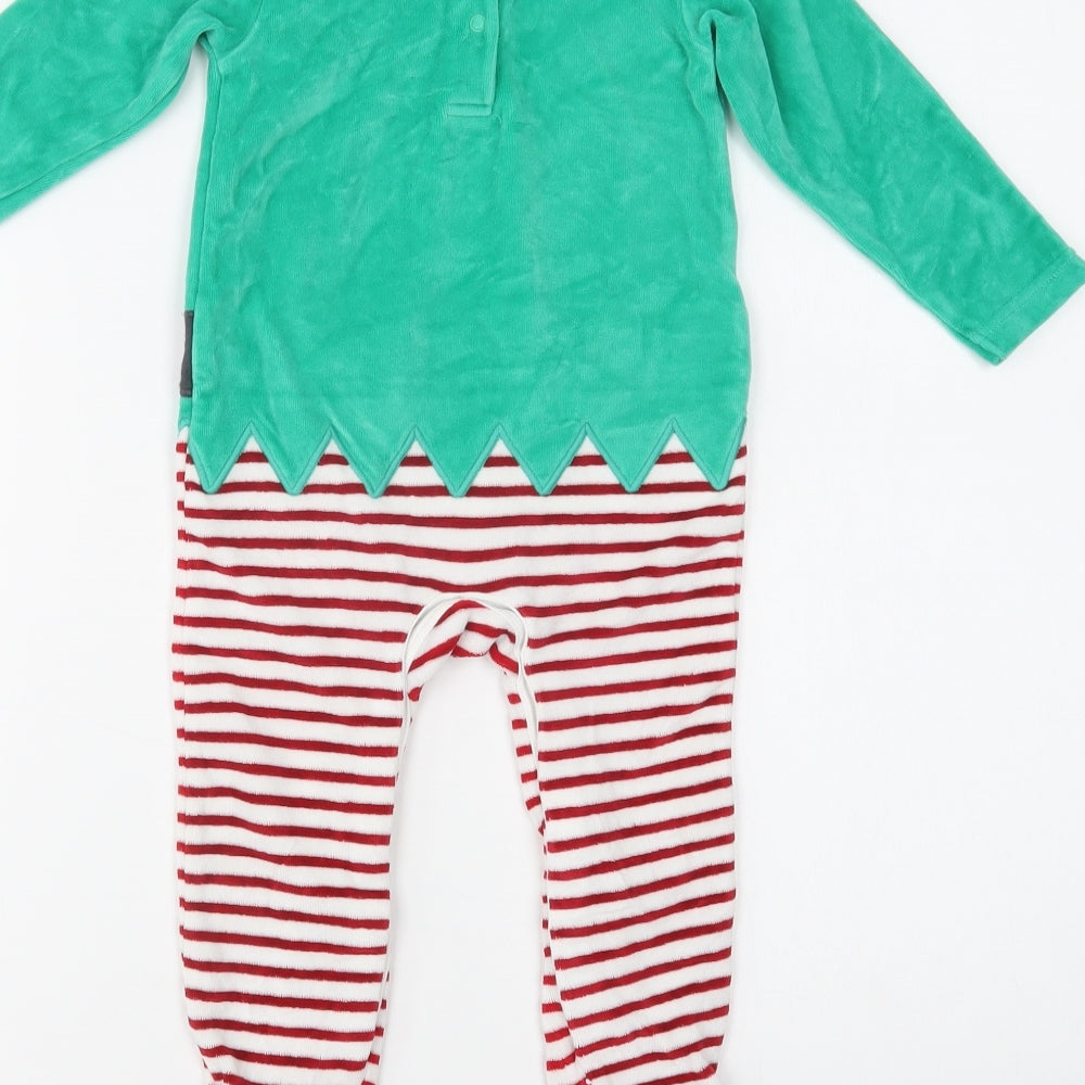 Nutmeg Baby Green Striped Cotton Babygrow One-Piece Size 12-18 Months  Snap - Christmas Elf