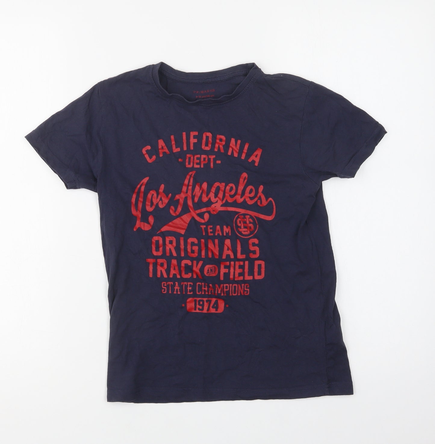 Primark Boys Blue  Cotton Basic T-Shirt Size 9-10 Years Crew Neck  - California