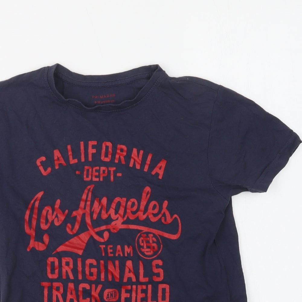 Primark Boys Blue  Cotton Basic T-Shirt Size 9-10 Years Crew Neck  - California