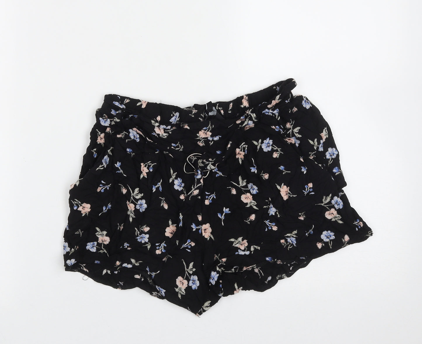 New Look Womens Black Floral Viscose Hot Pants Shorts Size 8  Regular